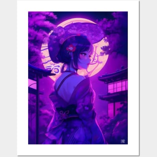 Purple neon Japanese girl Posters and Art